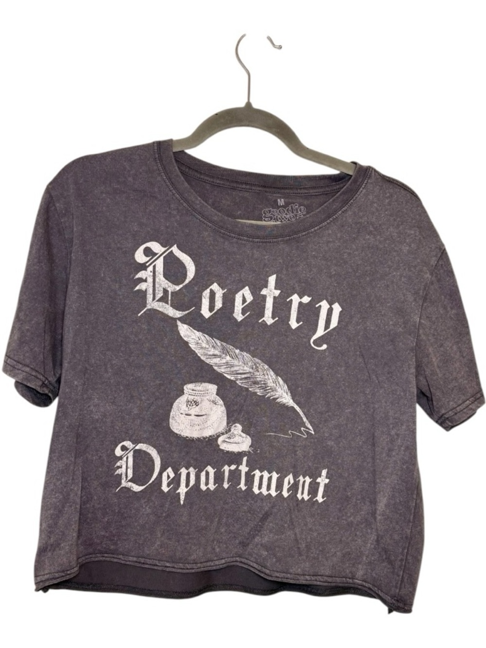 Goodie Two Sleeves Gray Poetry Department Graphic Crop Tee Book Medium